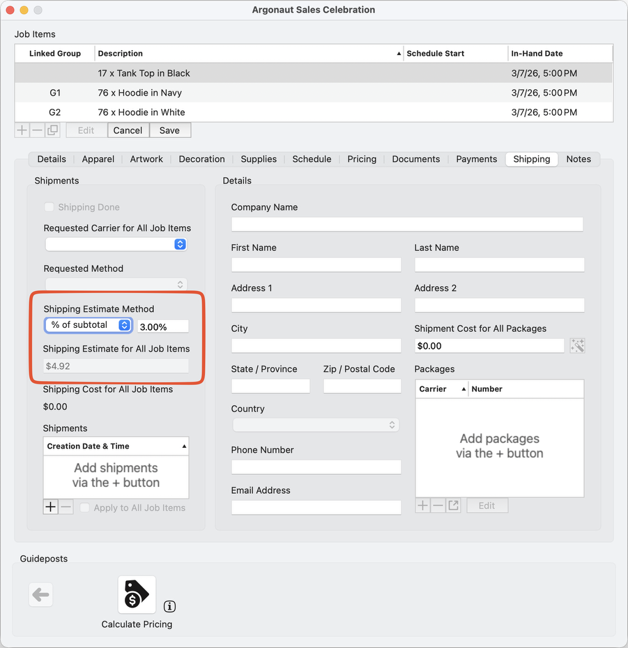 New Shipping Estimate Methods